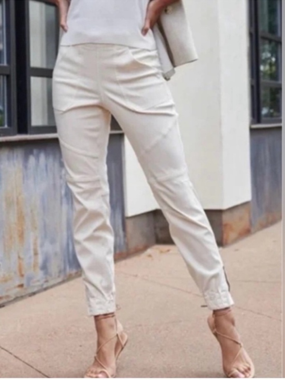 SPANX Stretch Twill Jogger Pants In Parchment Size XS